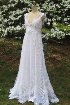 Abito da Sposa A-Line Spazzola Treno con Applique Semplice con Fusciacca