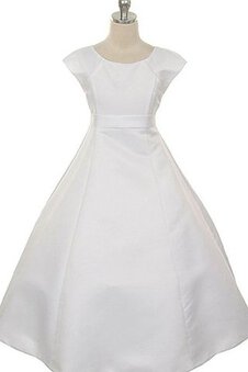 Abito da Cerimonia Bambini A Terra con Fiore Alta Vita A-Line in Taffeta