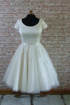 Abito da Sposa Cerniera Naturale A-Line con Manica Corte con Applique