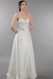 Abito da Sposa con Perline A-Line Schiena Nuda Naturale con Piega