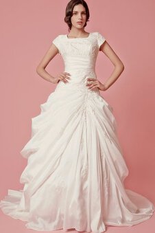 Abito da Sposa con Ricamo con Manica Corte in Taffeta Moderno A-Line