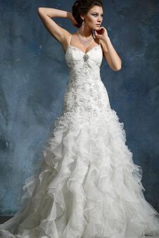 Abito da Sposa Lusso in Organza Conotta con Cascata Volant con Perline