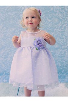 Abito da Cerimonia Bambini A-Line con Fiore con Fusciacca in Organza Al Ginocchio