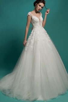 Abito da Sposa con Bottone Sexy con Fiocco con Fiore A-Line