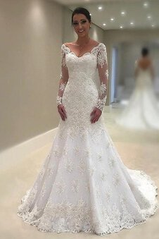 Abito da sposa conservatore onorevole sirena con applique lunghi favola