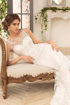 Abito da Sposa Tondo Seducente con Applique Coda A Strascico Corto in Pizzo