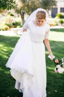 Abito da Sposa Cerniera Semplice in Pizzo in Pizzo con Piega