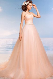 Abito da Sposa in Tulle Naturale Conotta Coda A Strascico Corto con Criss-cross