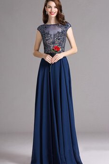 Abito Da Ballo con Applique Barchetta Alta Vita Cerniera in Chiffon