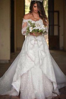 Abito da Sposa con Piega in Pizzo Lusso Moderno Fuori dalla spalla