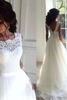 Abito da sposa in tulle attraente in pizzo in pizzo all aperto a-line