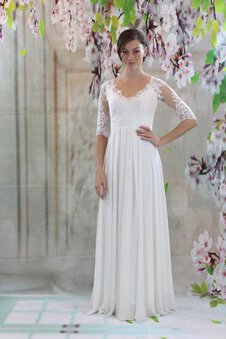 Abito da Sposa con Piega Semplice Tondo V-Scollo in Chiffon