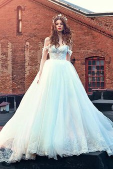 Abito da Sposa in Tulle in Pizzo Schiena Nuda con Applique A Terra