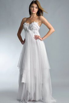 Abito Da Ballo in Pizzo con Applique in Pizzo in Tulle Senza Spalline