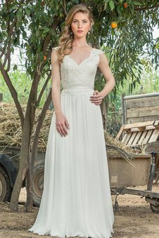 Abito da Sposa Lusso con Piega Semplice in Pizzo V-Scollo