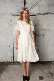 Abito da Sposa Cerniera Largo con Manica Corte A-Line in Pizzo