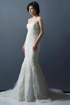 Abito da Sposa con Perline Senza Strap Coda A Strascico Corto Senza Maniche Cerniera