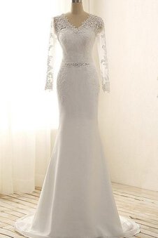 Abito da Sposa a Riva V-Scollo con Maniche Lunghe con Perline Elegante