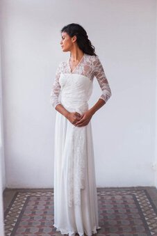 Abito da Sposa Vintage A-Line in Pizzo Senza Maniche con Festone