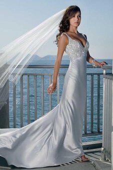 Abito da Sposa V-Scollo Romantico in Raso Senza Maniche Semplice