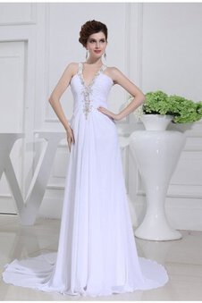 Abito da Sposa A-Line Coda A Strascico Corto con Applique Senza Maniche in Chiffon