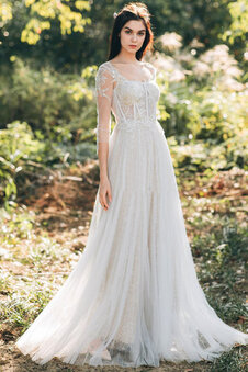 Abito da sposa meraviglioso a terra seducente in tulle lunghi naturale