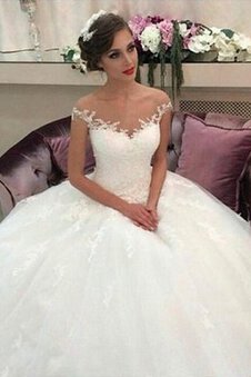 Abito da Sposa Ball Gown Senza Maniche Coda A Strascico Corto in Tulle Naturale