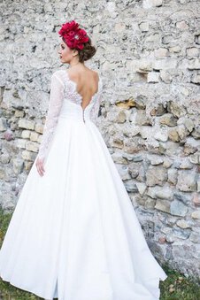 Abito da Sposa Naturale A Terra A-Line con Maniche Lunghe Cerniera