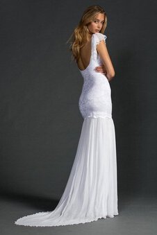 Abito da Sposa Sensuale in Pizzo Cappellino con Increspature in Chiffon