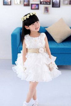 Abito da Cerimonia Bambini in Organza Mini Tondo A-Line Senza Maniche